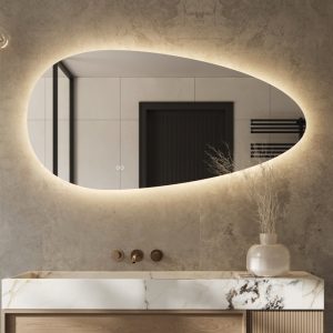 Organische badkamerspiegel met indirecte verlichting, verwarming, instelbare lichtkleur en dimfunctie 140×70 cm