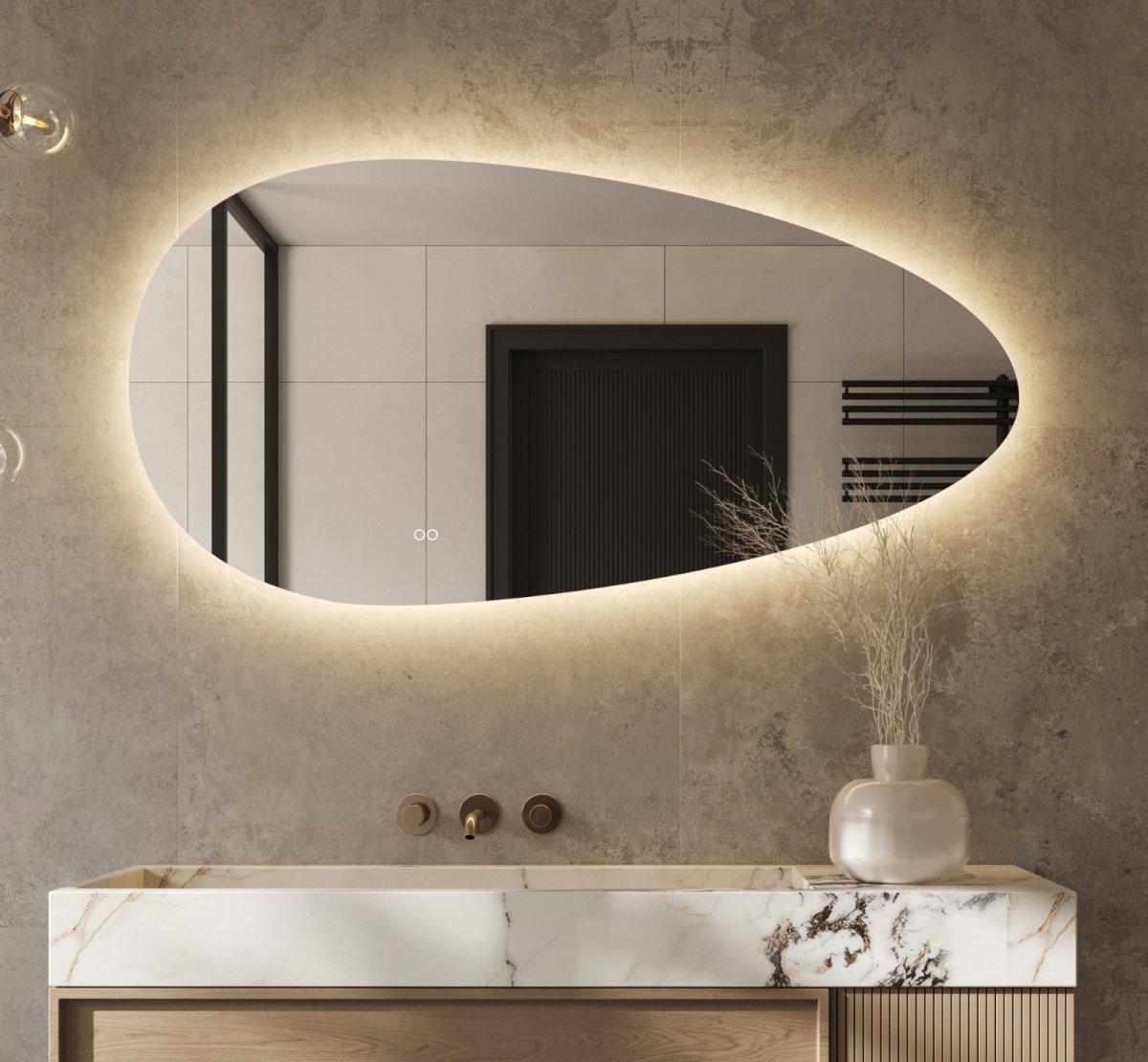 Organische badkamerspiegel met indirecte verlichting, verwarming, instelbare lichtkleur en dimfunctie 140×70 cm - Afbeelding 2