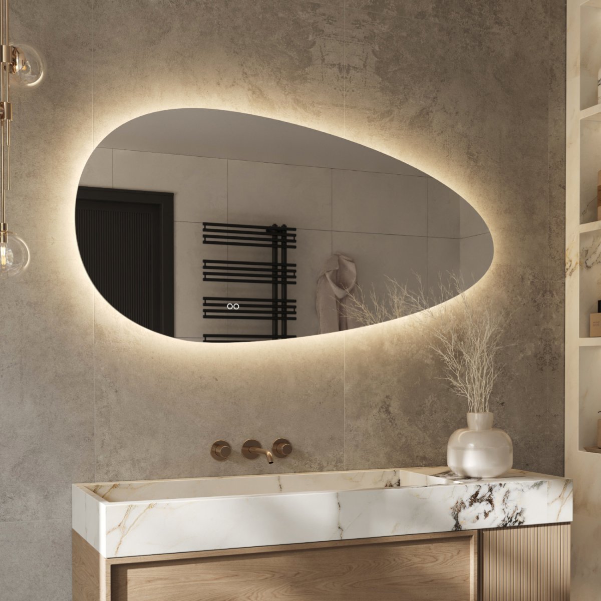 Organische badkamerspiegel met indirecte verlichting, verwarming, instelbare lichtkleur en dimfunctie 140×70 cm - Afbeelding 8