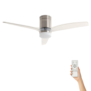 Fluisterstille plafondventilator Filip Ø132cm – Afstandsbediening & Timer – Nikkel Transparant
