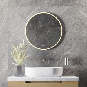 Ronde badkamerspiegel met directe verlichting, verwarming, instelbare lichtkleur, dimfunctie en wit frame 60×60 cm