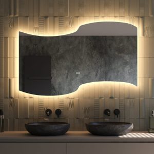 Organische badkamerspiegel met indirecte verlichting, verwarming, instelbare lichtkleur en dimfunctie 120×75 cm