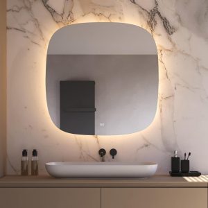 Deens ovale badkamerspiegel met indirecte verlichting, verwarming, instelbare lichtkleur en dimfunctie 100×100 cm