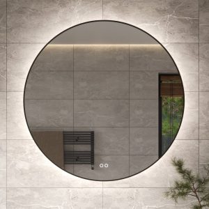 Ronde badkamerspiegel met indirecte verlichting, verwarming, touch sensor, dimfunctie en gun metal frame 100×100 cm