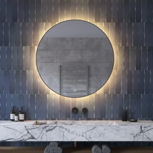 Ronde badkamerspiegel met indirecte verlichting, verwarming, instelbare lichtkleur, dimfunctie en mat zwart frame 100×100 cm