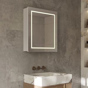 Aluminium badkamer spiegelkast met directe verlichting rondom, spiegelverwarming, stopcontact inclusief USB, make-up spiegel en sensor schakelaar 60×70 cm