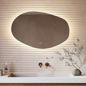 Organische badkamerspiegel met indirecte verlichting, verwarming, instelbare lichtkleur en dimfunctie 100×65 cm