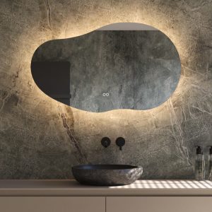 Organische badkamerspiegel met indirecte verlichting, verwarming, instelbare lichtkleur en dimfunctie 100×60 cm