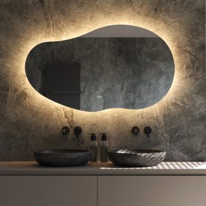 Organische badkamerspiegel met indirecte verlichting, verwarming, instelbare lichtkleur en dimfunctie 120×70 cm