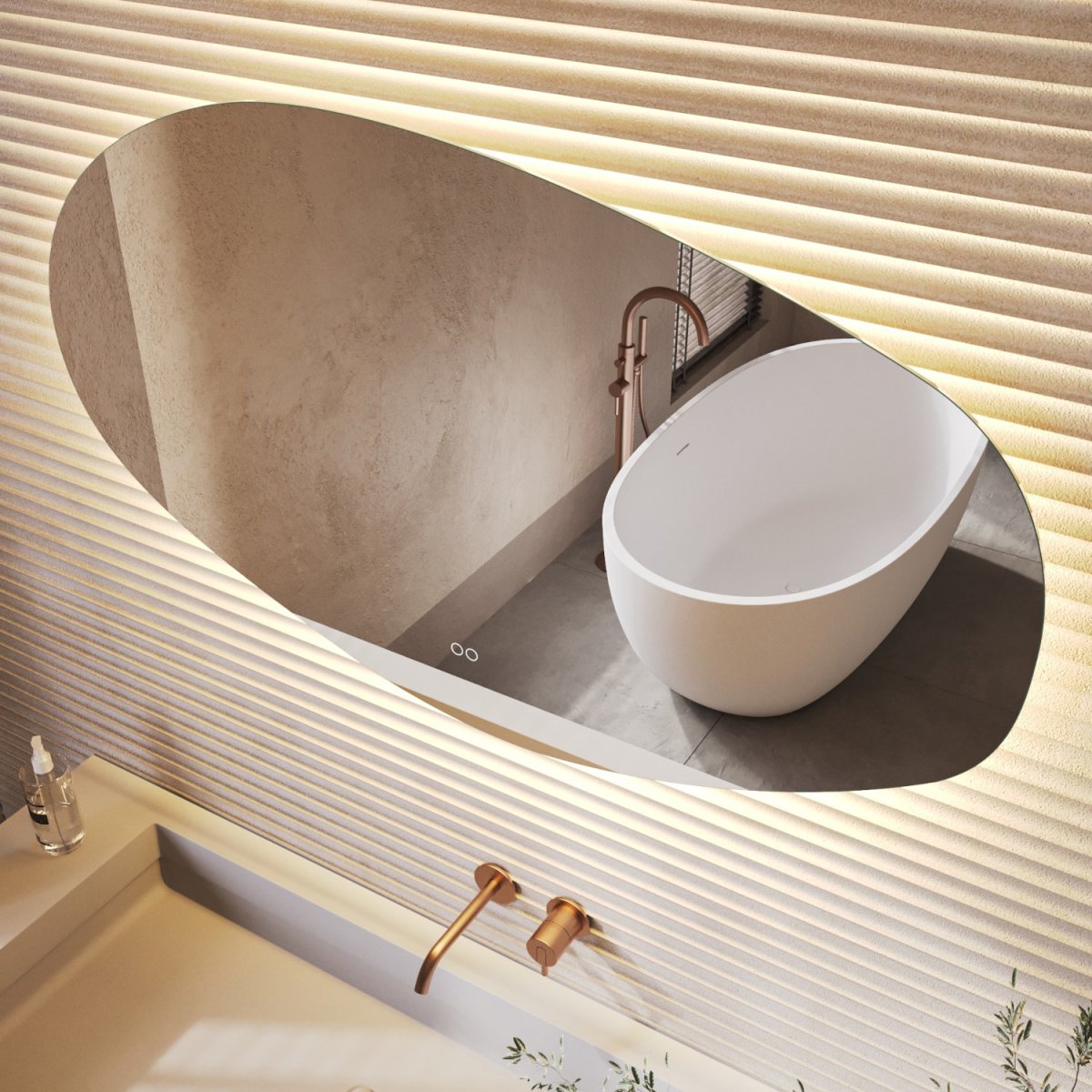 Organische badkamerspiegel met indirecte verlichting, verwarming, instelbare lichtkleur en dimfunctie 140×75 cm - Afbeelding 9