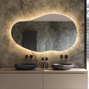 Organische badkamerspiegel met indirecte verlichting, verwarming, instelbare lichtkleur en dimfunctie 140×81 cm