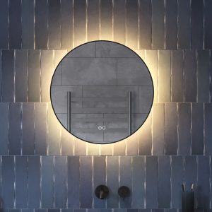 Ronde badkamerspiegel met indirecte verlichting, verwarming, instelbare lichtkleur, dimfunctie en mat zwart frame 60×60 cm
