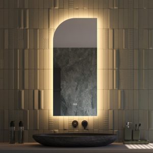 Organische halfronde badkamerspiegel met indirecte verlichting, verwarming, instelbare lichtkleur en dimfunctie 45×100 cm