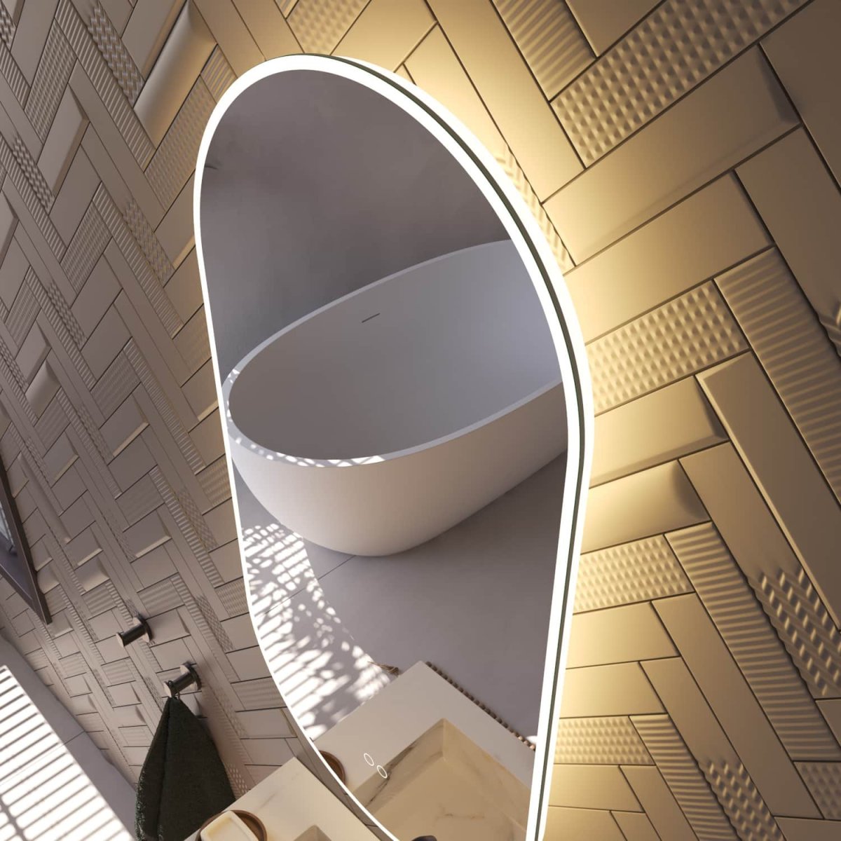 Ovale badkamerspiegel met directe en indirecte verlichting, verwarming, instelbare lichtkleur en dimfunctie 45×90 cm - Afbeelding 8