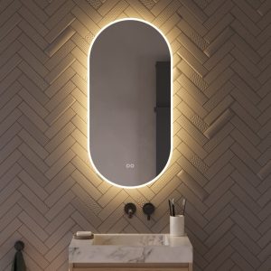 Ovale badkamerspiegel met directe en indirecte verlichting, verwarming, instelbare lichtkleur en dimfunctie 45×90 cm