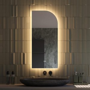 Organische halfronde badkamerspiegel met indirecte verlichting, verwarming, instelbare lichtkleur en dimfunctie 45×100 cm