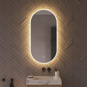Ovale badkamerspiegel met directe en indirecte verlichting, verwarming, instelbare lichtkleur en dimfunctie 50×100 cm